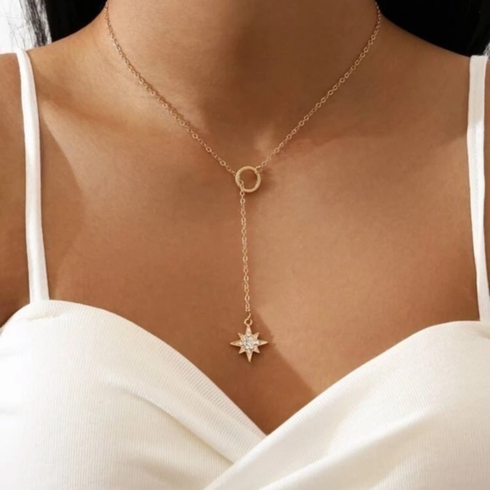 Gold Lariat Necklace delicate dainty minimalist